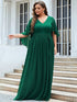Lace Accent Plus Size V-Neck Evening Dress with Belt