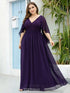 Lace Accent Plus Size V-Neck Evening Dress with Belt