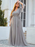 Lace Accent Plus Size V-Neck Evening Dress with Belt
