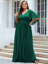 Lace Accent Plus Size V-Neck Evening Dress with Belt