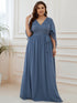 Lace Accent Plus Size V-Neck Evening Dress with Belt