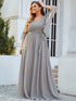 Lace Accent Plus Size V-Neck Evening Dress with Belt