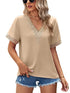 Lace Paneling V-Neck Solid Color T-Shirt