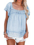 Lace Square Neck Short Sleeve Pullover for Women