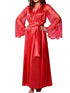 Lady Nightgown See-through Long Sleeves Lace Satin Solid Color Mesh Tight Waist Lace Up Sexy Women Bathrobe for Sleeping