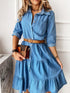 Lapel Button Pocket Denim Shirt Dress