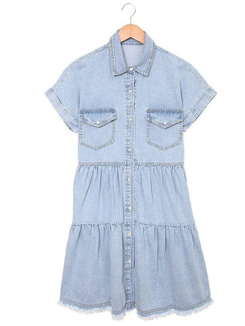 Lapel Button Pocket Denim Shirt Dress