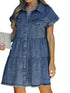 Lapel Button Pocket Denim Shirt Dress