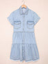 Lapel Button Pocket Denim Shirt Dress