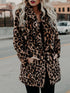 Lapel Leopard Print Faux Fur Long Sleeve Midi Coat