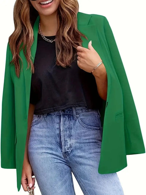 Lapel Neck Blazer with Button Front, Stylish Long Sleeve Jacket for Office & Work, Women's Apparel