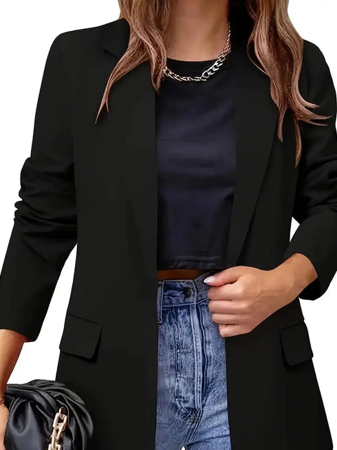 Lapel Neck Blazer with Button Front, Stylish Long Sleeve Jacket for Office & Work, Women's Apparel