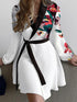 Lapel Print Lace-Up Long Sleeve Dress