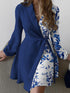 Lapel Print Lace-Up Long Sleeve Dress