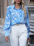 Lapel Single Breasted Printed Long Sleeve Blouse