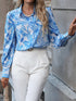 Lapel Single Breasted Printed Long Sleeve Blouse