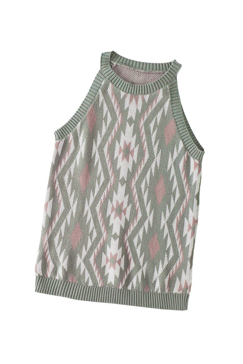 Laurel Green Aztec Print Sleeveless Knit Sweater Tank