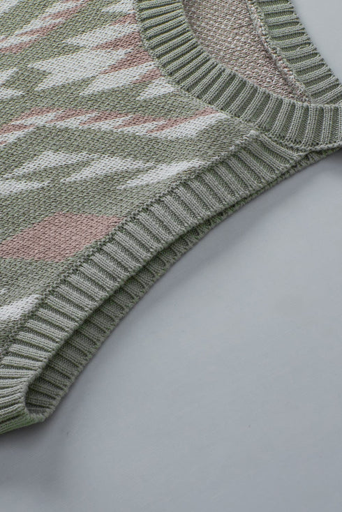 Laurel Green Aztec Print Sleeveless Knit Sweater Tank