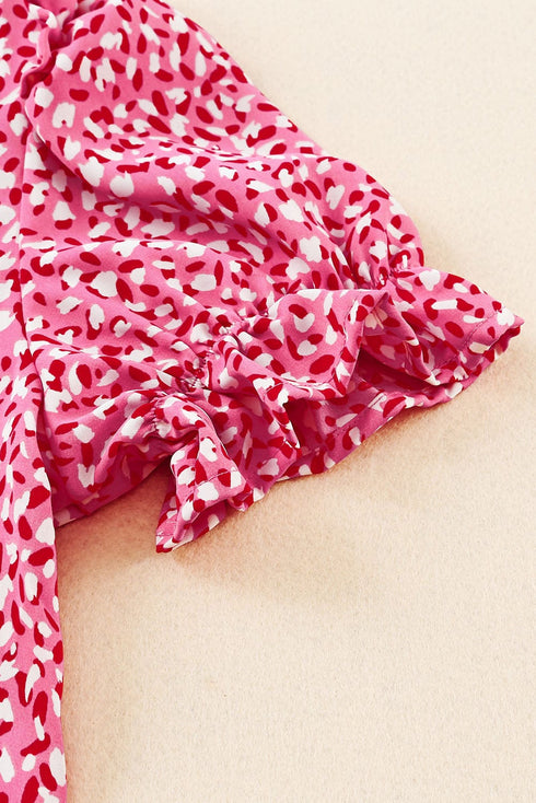 Layered Plaid Short Sleeve V-Neck Lotus Leaf Blouses