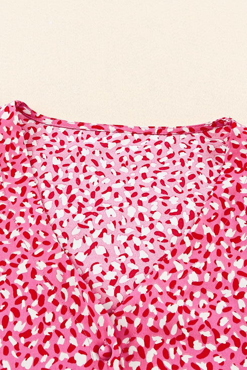 Layered Plaid Short Sleeve V-Neck Lotus Leaf Blouses