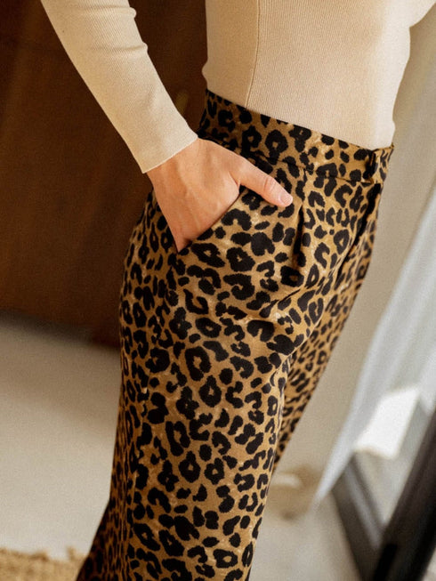 Leopard Animal Print Wide Leg Pants