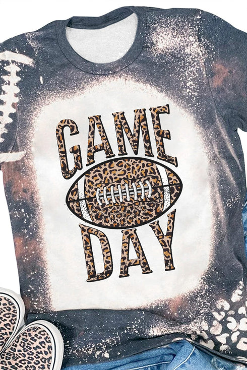 Leopard Football Graphic Print Crew Neck T-Shirt for Game Day Style
