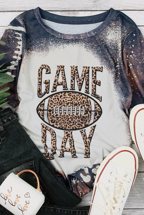 Leopard Football Graphic Print Crew Neck T-Shirt for Game Day Style