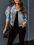 Leopard Print Color Block Long Sleeve Lapel Denim Jacket