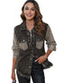 Leopard Print Denim Jacket with Raw Edges and Lapel Collar for Women