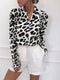 Leopard Print Lapel Button Long Sleeve Blouse