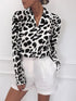 Leopard Print Lapel Button Long Sleeve Blouse