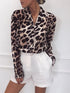 Leopard Print Lapel Button Long Sleeve Blouse