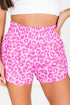 Leopard Print Pink High Waist Exercise Shorts