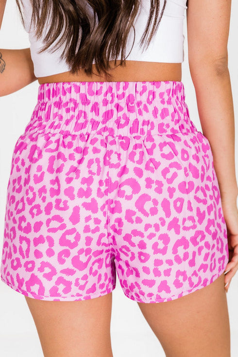 Leopard Print Pink High Waist Exercise Shorts