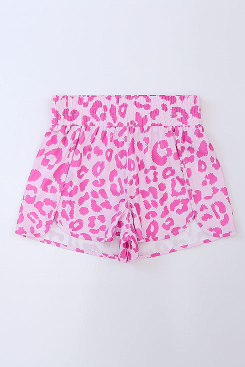 Leopard Print Pink High Waist Exercise Shorts