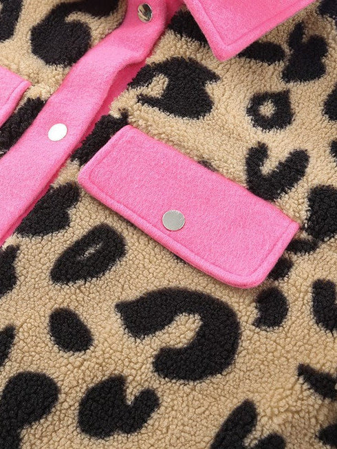 Leopard Print Polar Fleece Cardigan Jacket for Women