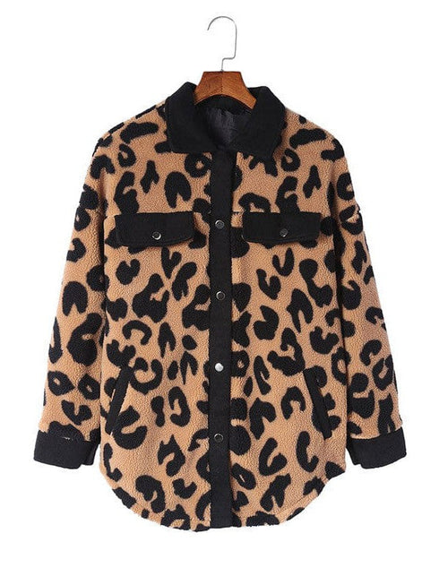 Leopard Print Polar Fleece Cardigan Jacket for Women