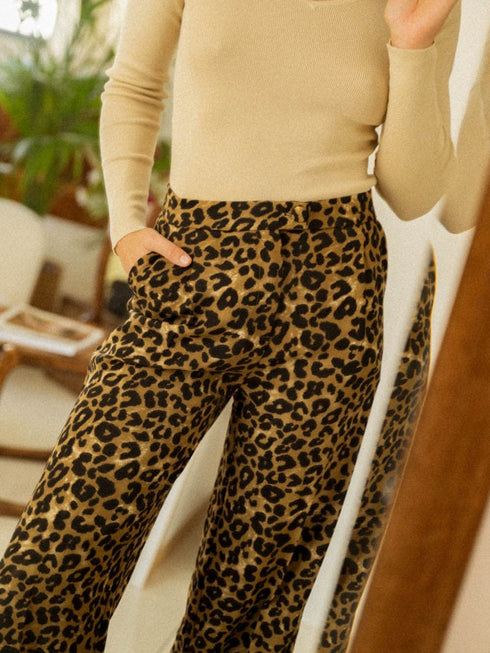 Leopard Print Wide Leg Trousers for Women