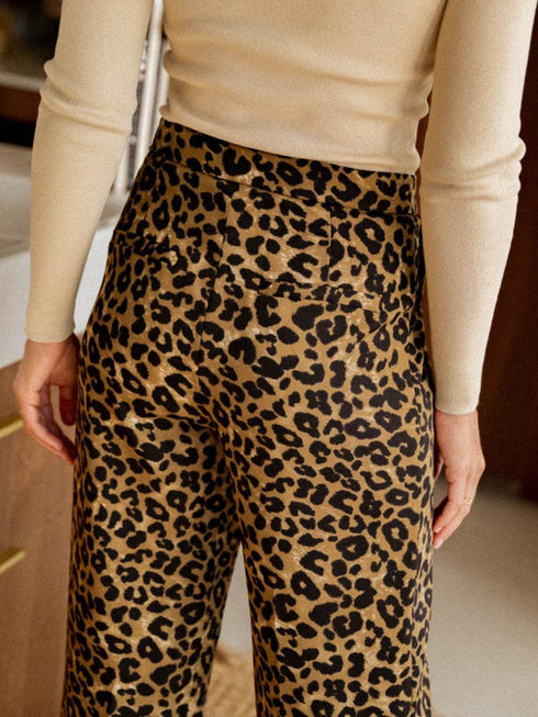 Leopard Print Wide Leg Trousers for Women