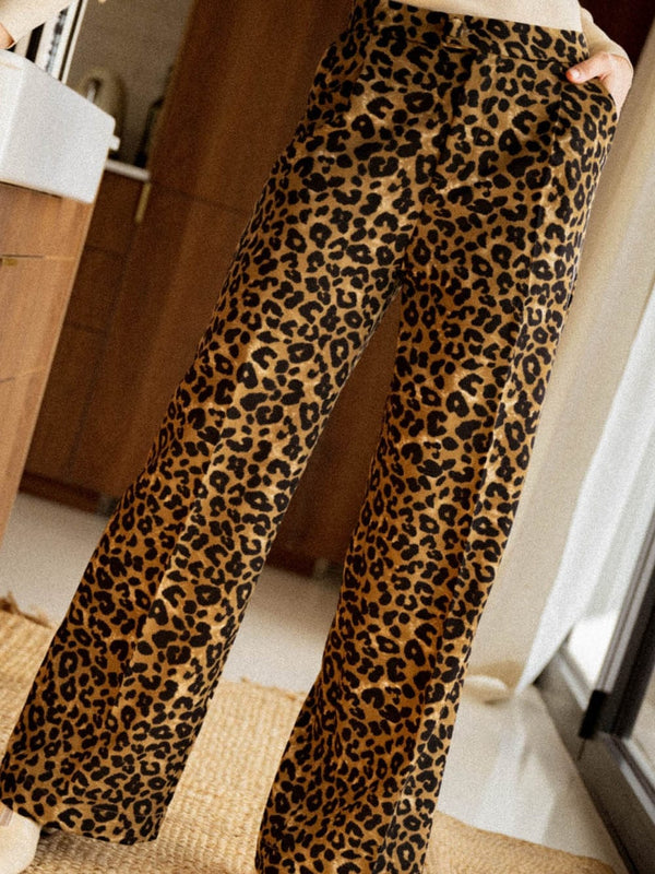 Leopard Print Wide Leg Trousers for Women
