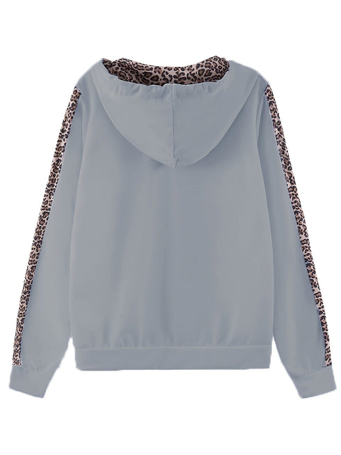 Leopard Print Zip-Up Hoodie & High Waist Elastic Pants Two-Piece Set