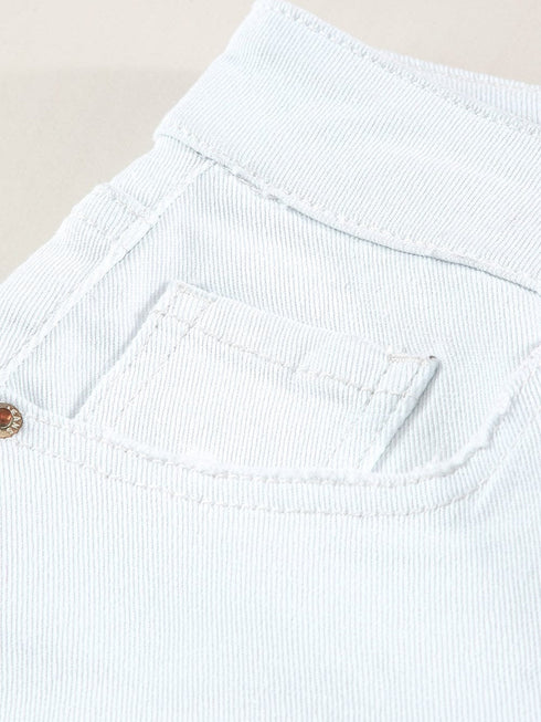 Light Blue Fringed Summer Denim Shorts