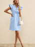 Light Blue Ruffled V-Neck Shift Mini Dress with Puff Sleeves