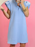 Light Blue Ruffled V-Neck Shift Mini Dress with Puff Sleeves