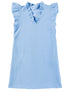 Light Blue Ruffled V-Neck Shift Mini Dress with Puff Sleeves