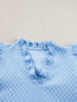 Light Blue Ruffled V-Neck Shift Mini Dress with Puff Sleeves
