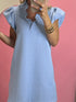 Light Blue Ruffled V-Neck Shift Mini Dress with Puff Sleeves