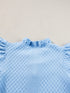 Light Blue Ruffled V-Neck Shift Mini Dress with Puff Sleeves
