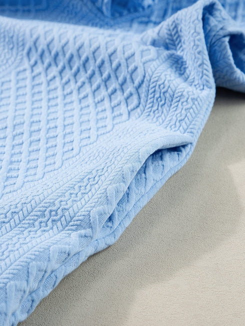 Light Blue Ruffled V-Neck Shift Mini Dress with Puff Sleeves