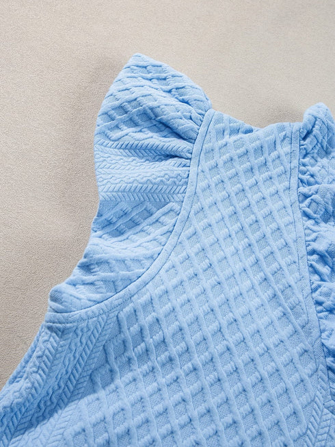 Light Blue Ruffled V-Neck Shift Mini Dress with Puff Sleeves